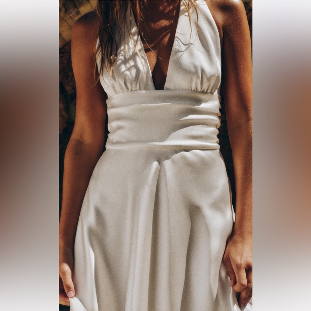 Zara Satin Effect Halter Dress White